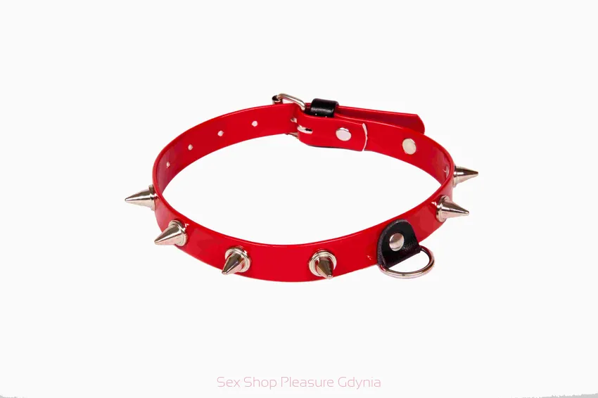 Whips lakierowana obroża z  kolcami red