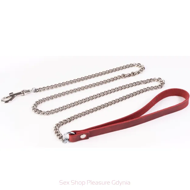 Metalowa smycz ze skórzaną rączką